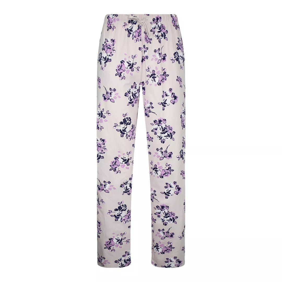 Blommiga pyjamasbyxor för dam i 100% bomull med lös passform och dragsko i midjan