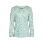 Mintgrön pyjamas dam i 100% bomull från Gaubert med långärmad tröja och matchande hjärtmönstrade långbyxor  bild framifrån