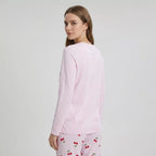 Pyjamas dam 100% bomull sedd bakifrån med långärmad ljusrosa tröja från Gaubert