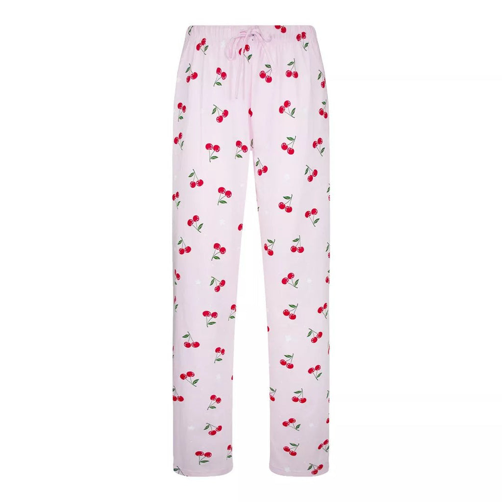Ljusrosa pyjamasbyxor i 100% bomull med körsbärsmönster och dragsko i midjan