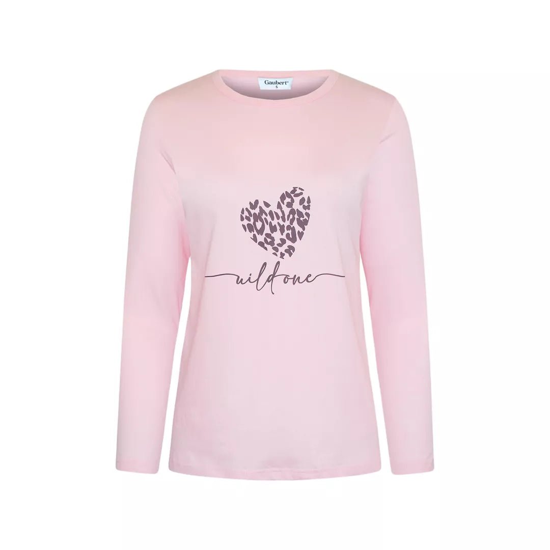Rosa långärmad pyjamaströja för dam i 100% bomull med Wild One-tryck från Gaubert®