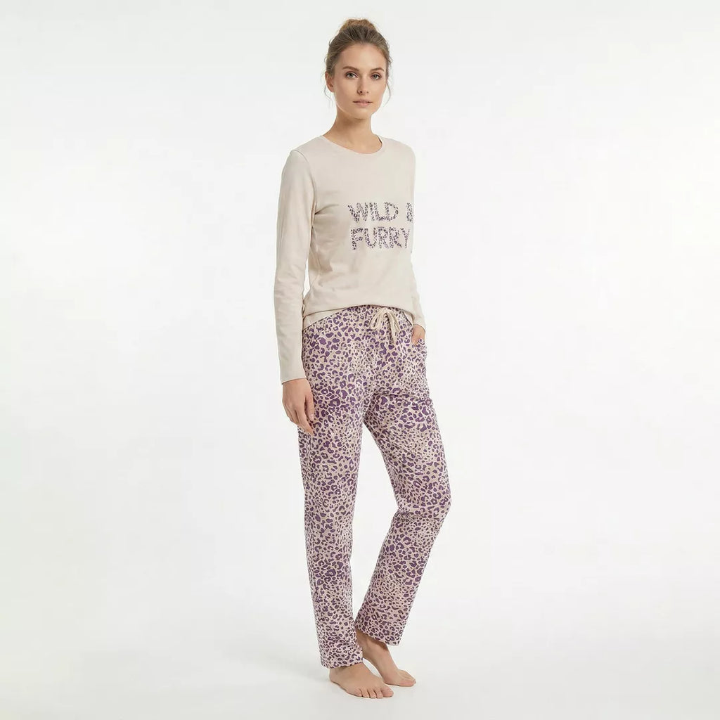 Sidovy av Gaubert® pyjamas för dam med leopardmönstrade byxor och Comfort Fit