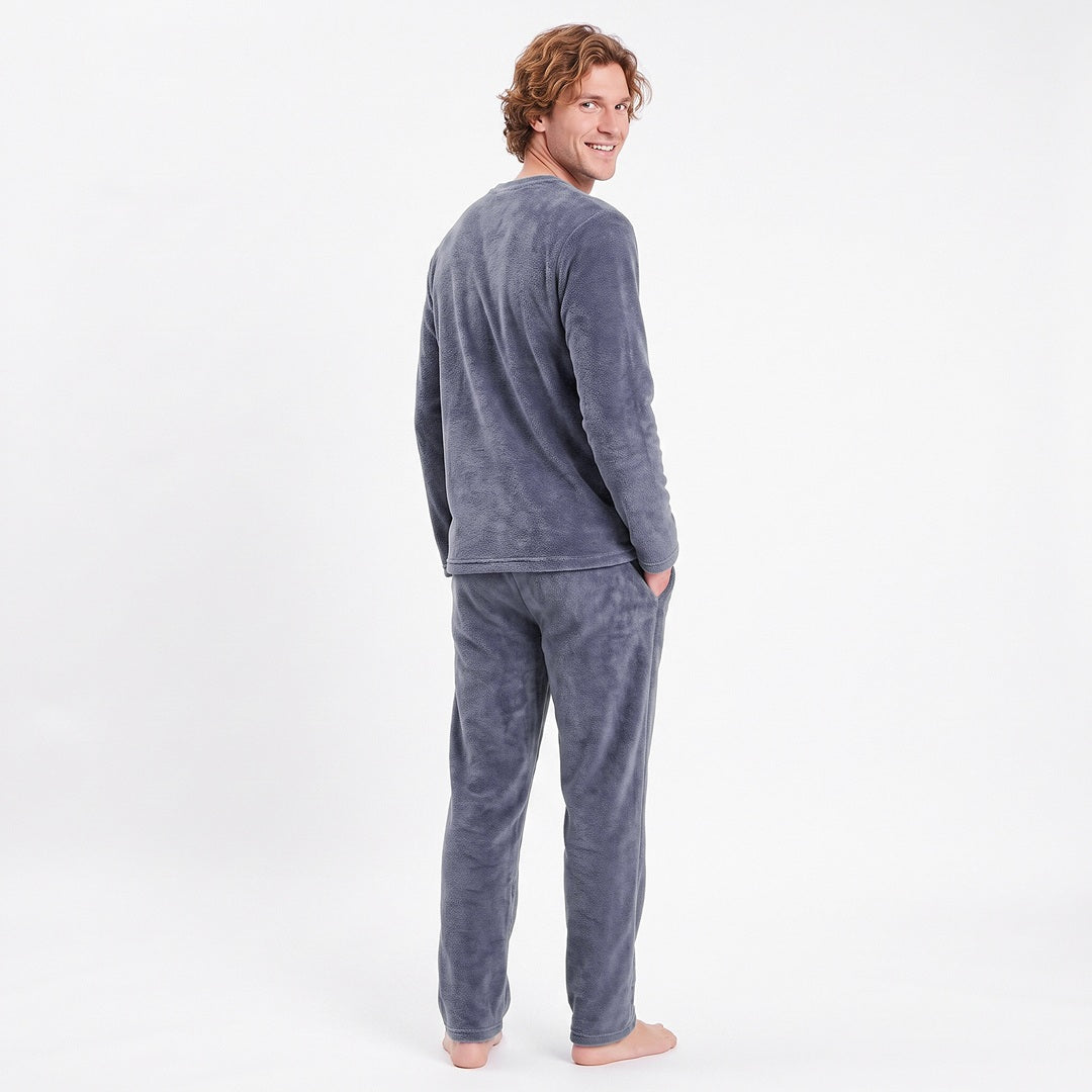 Grå fleece pyjamas herr Gaubert – pyjamasset bakifrån