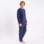 Varm marinblå fleece pyjamas herr – tröja och pyjamasbyxor Gaubert