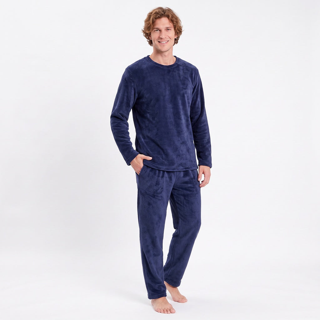 Marinblå pyjamas herr i fleece – varmt pyjamasset Gaubert