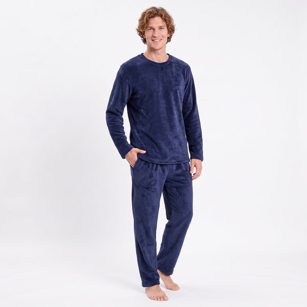 Marinblå pyjamas herr i fleece – varmt pyjamasset Gaubert