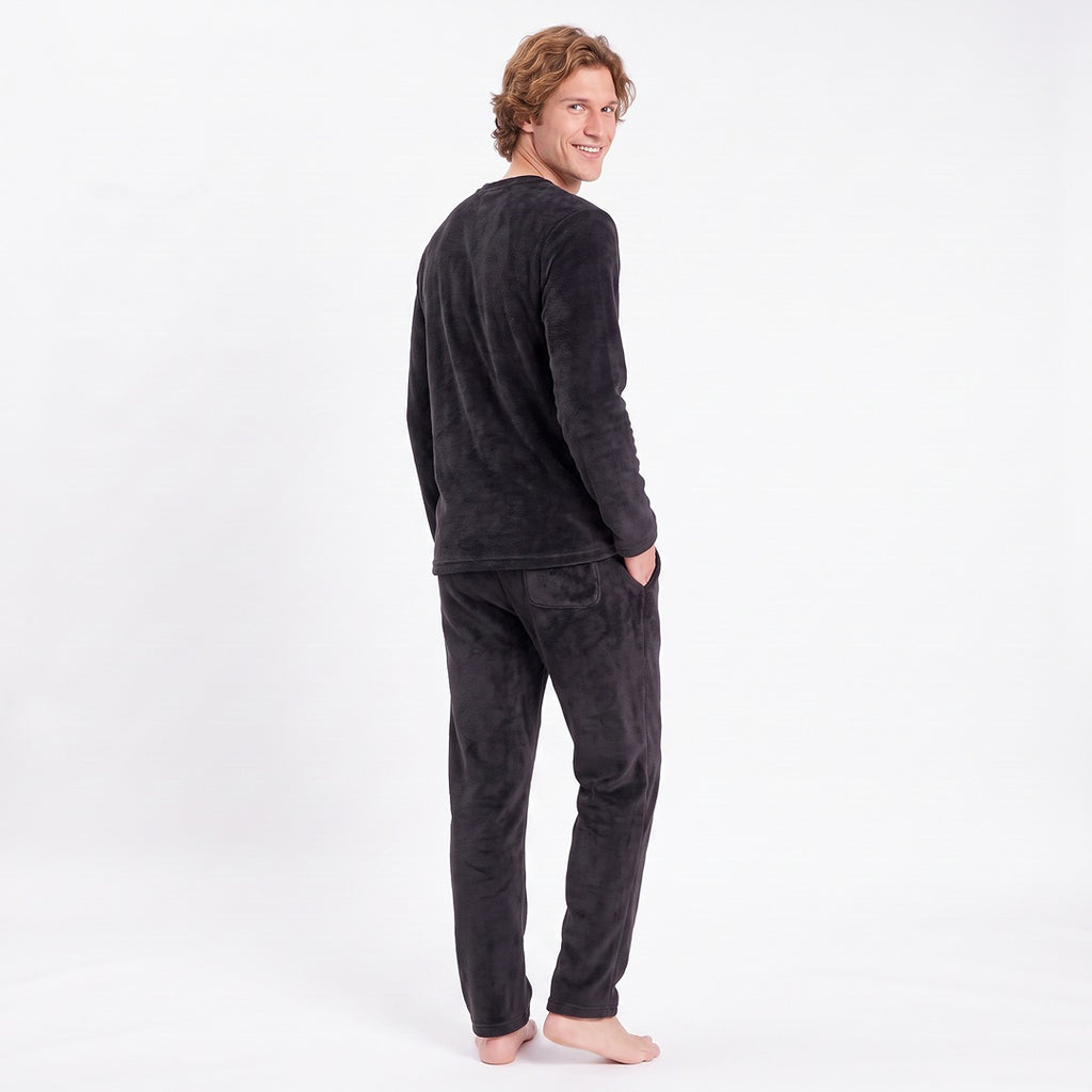 Svart fleece pyjamas herr Gaubert – pyjamasset bakifrån