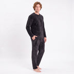 Varm svart pyjamas herr i coral fleece – tröja och byxor Gaubert
