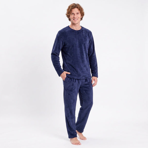 Marinblå pyjamas herr i fleece – varmt pyjamasset Gaubert