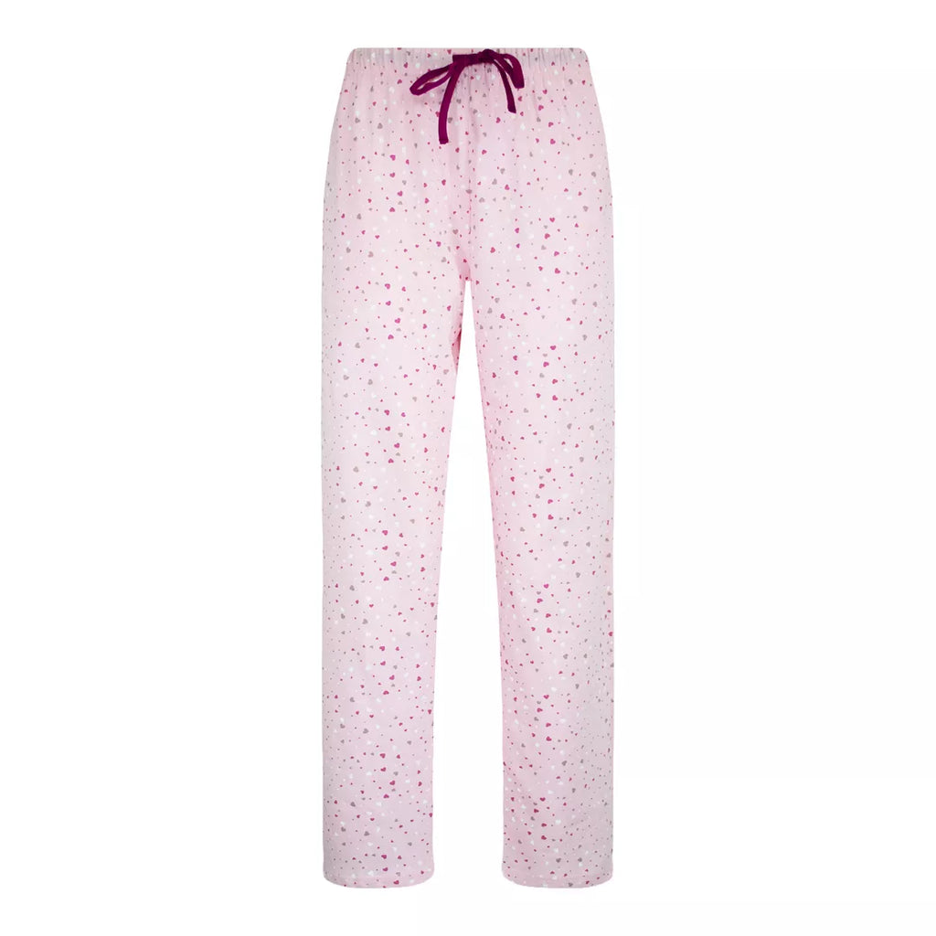 Ljusrosa pyjamasbyxor för dam i 100% bomull med hjärtmönster och dragsko från Gaubert®