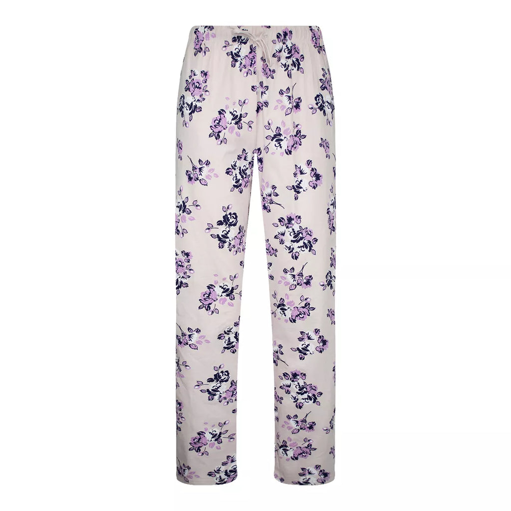 Blommiga pyjamasbyxor för dam i 100% bomull med lös passform och dragsko i midjan