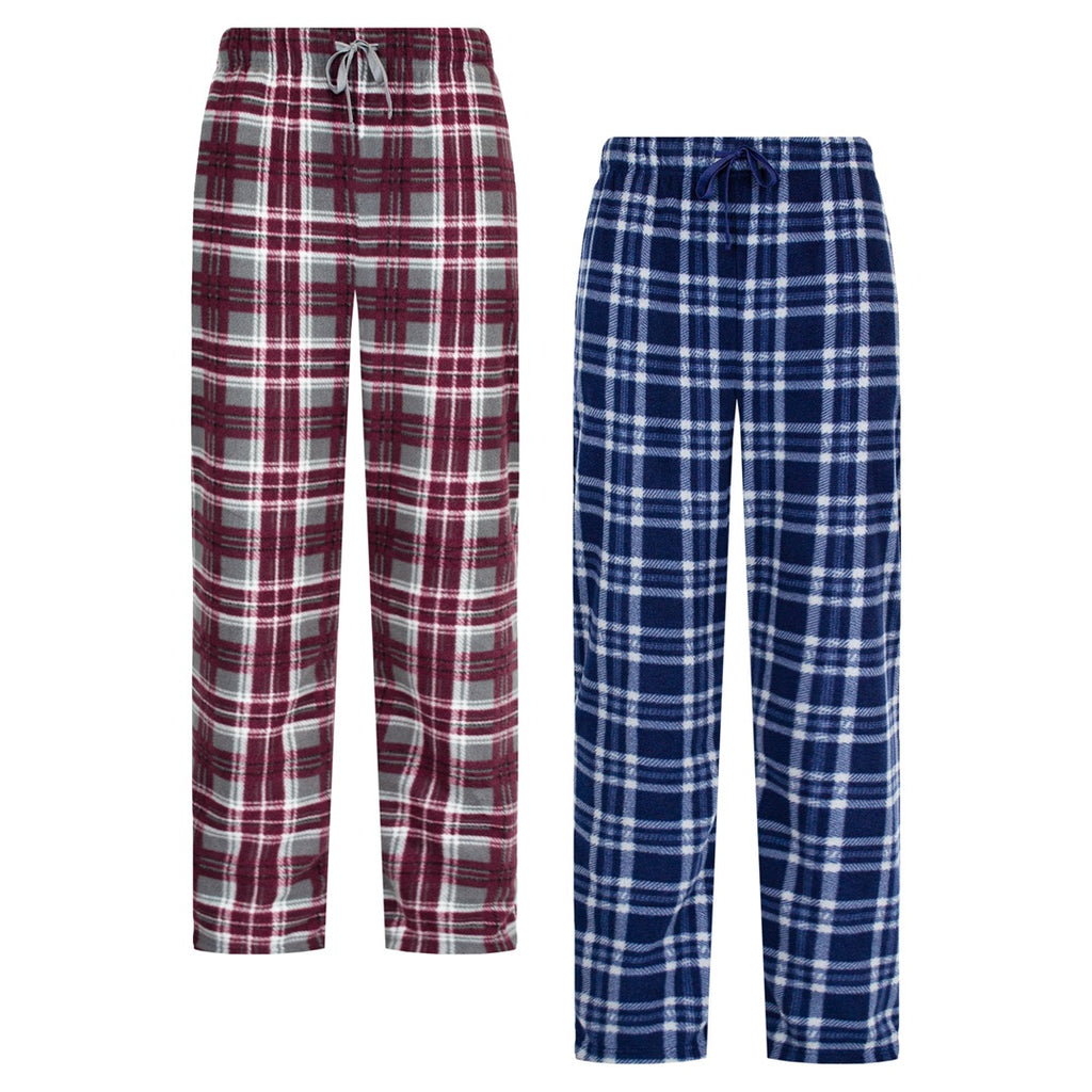 Rutiga pyjamasbyxor herr 2-pack – blå och röda fleecebyxor