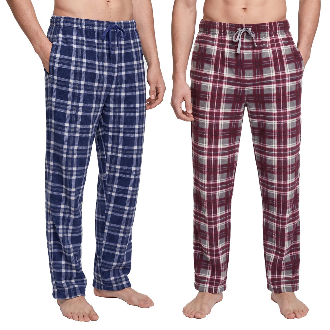 2-pack pyjamasbyxor herr i fleece – blå och röd rutig Gaubert