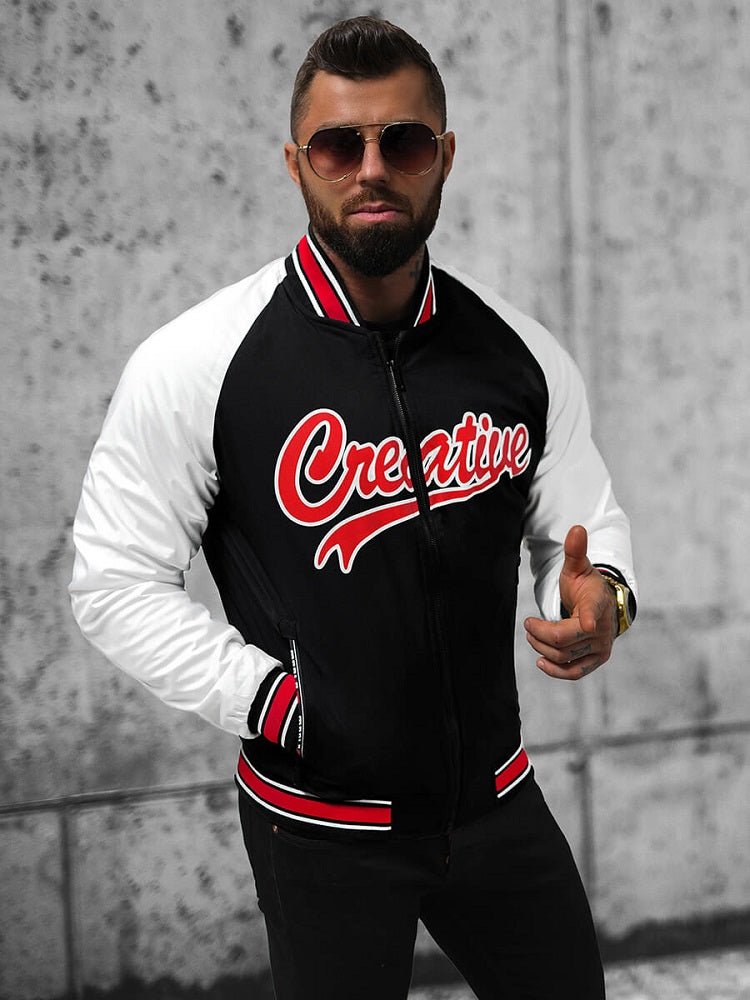 Retro baseballjacka - svart herrjacka front