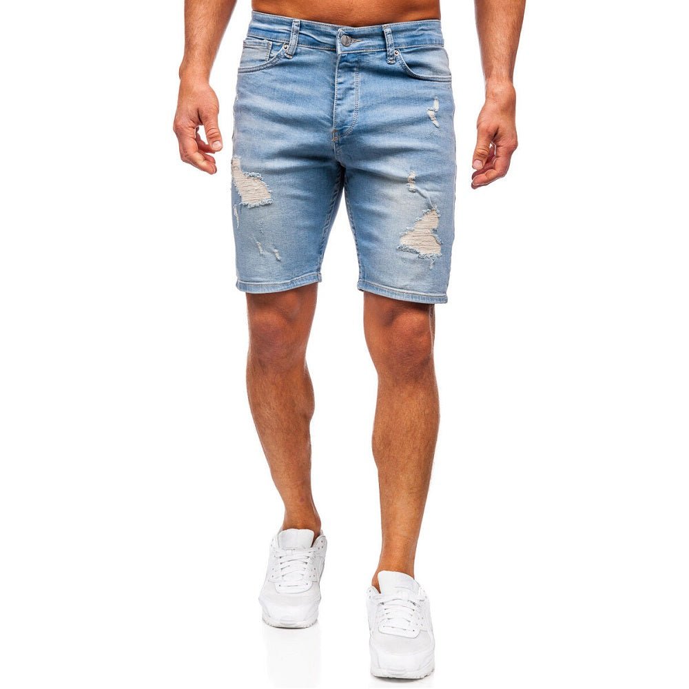 Slitna herrshorts - Jeansshorts ljusblå