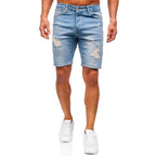 Slitna herrshorts - Jeansshorts ljusblå