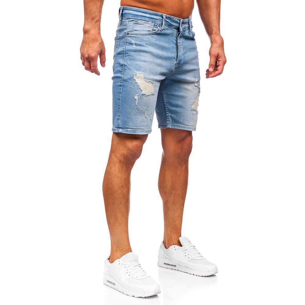 Slitna herrshorts - Jeansshorts ljusblå sidan