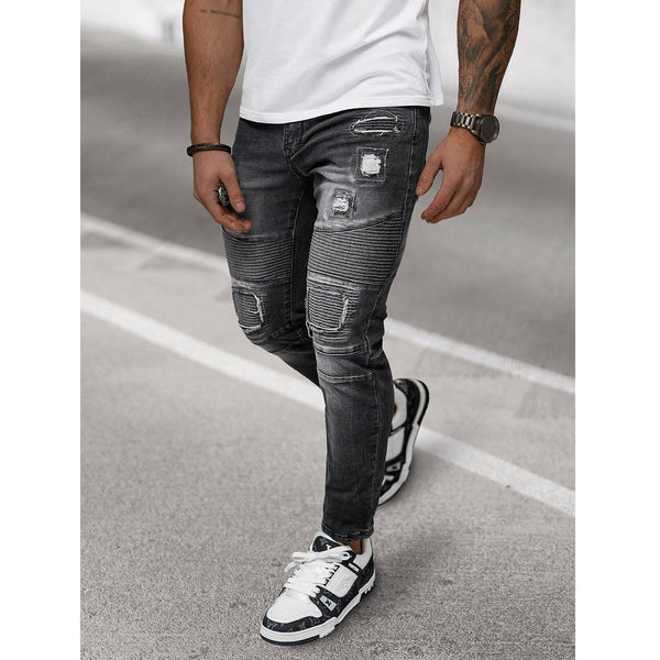 Slitna Slim Fit Jeans - Svarta Herrjeans