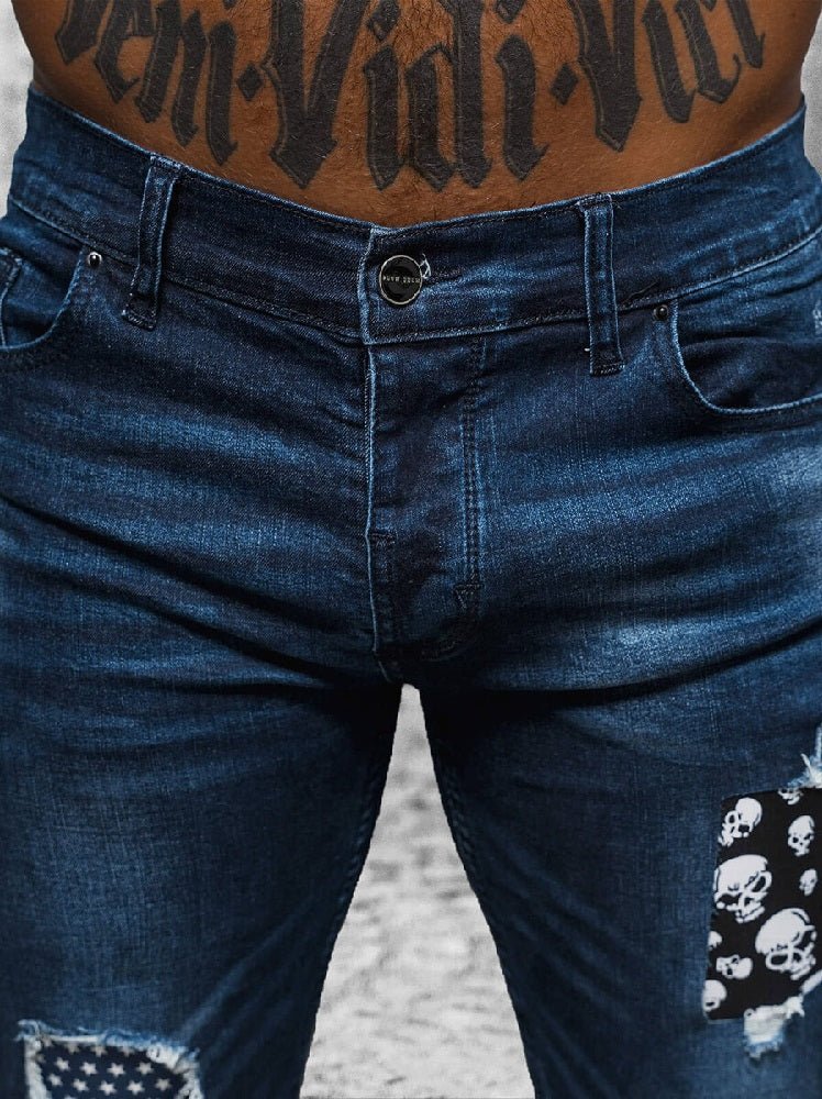 Slitna herrjeans med patches - Jeansbyxa zoomad fram