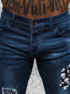 Slitna herrjeans med patches - Jeansbyxa zoomad fram