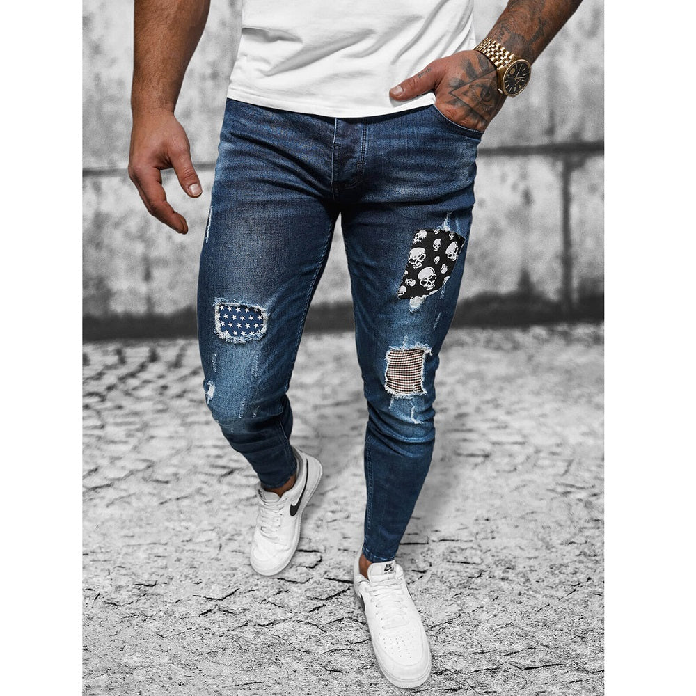 Slitna herrjeans med patches - Jeansbyxa framifrån