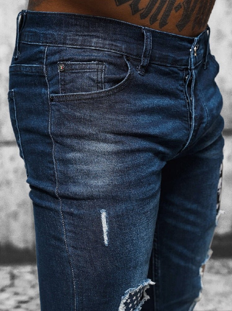 Slitna herrjeans med patches - Jeansbyxa zoomad