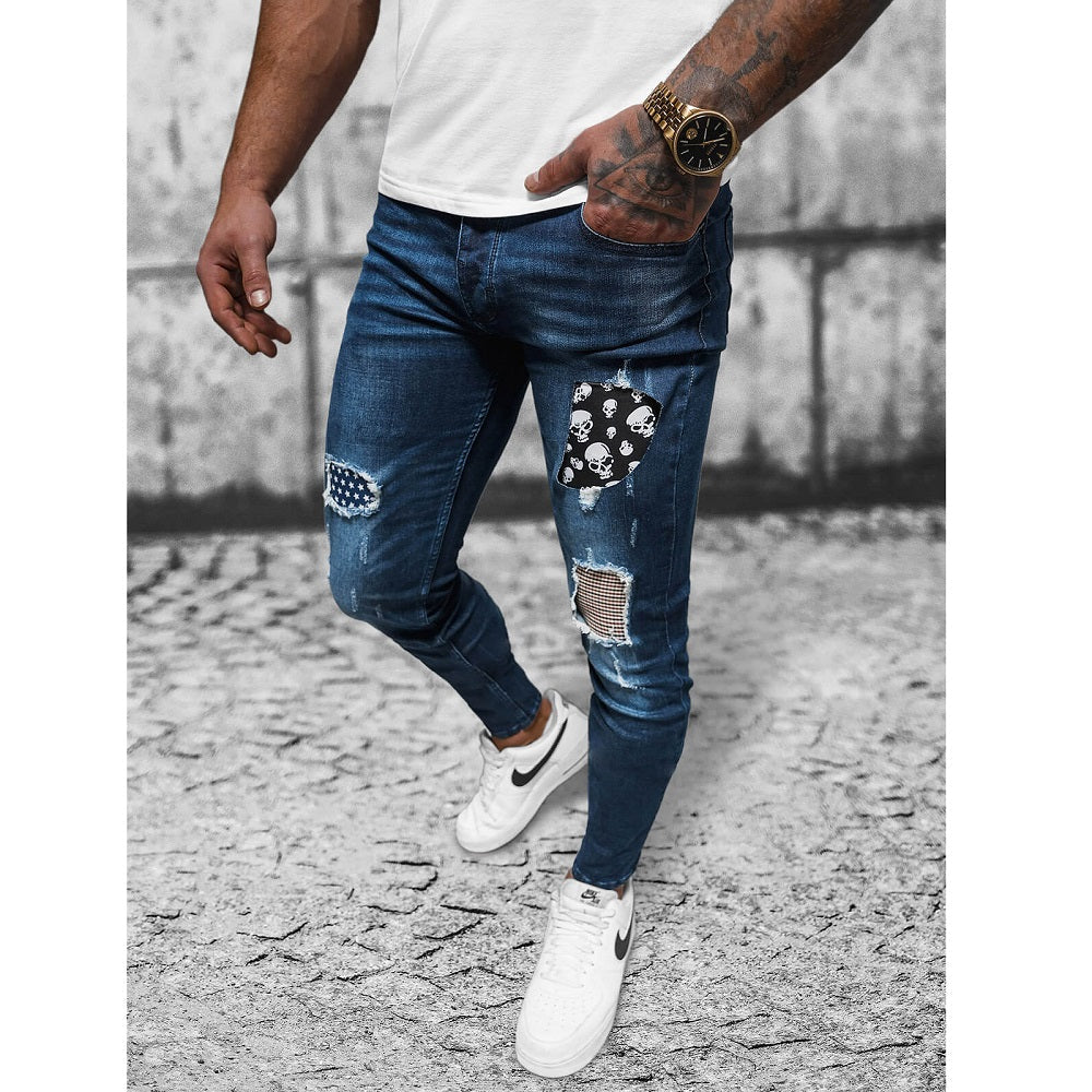 Slitna herrjeans med patches - Jeansbyxa