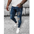 Slitna herrjeans med patches - Jeansbyxa
