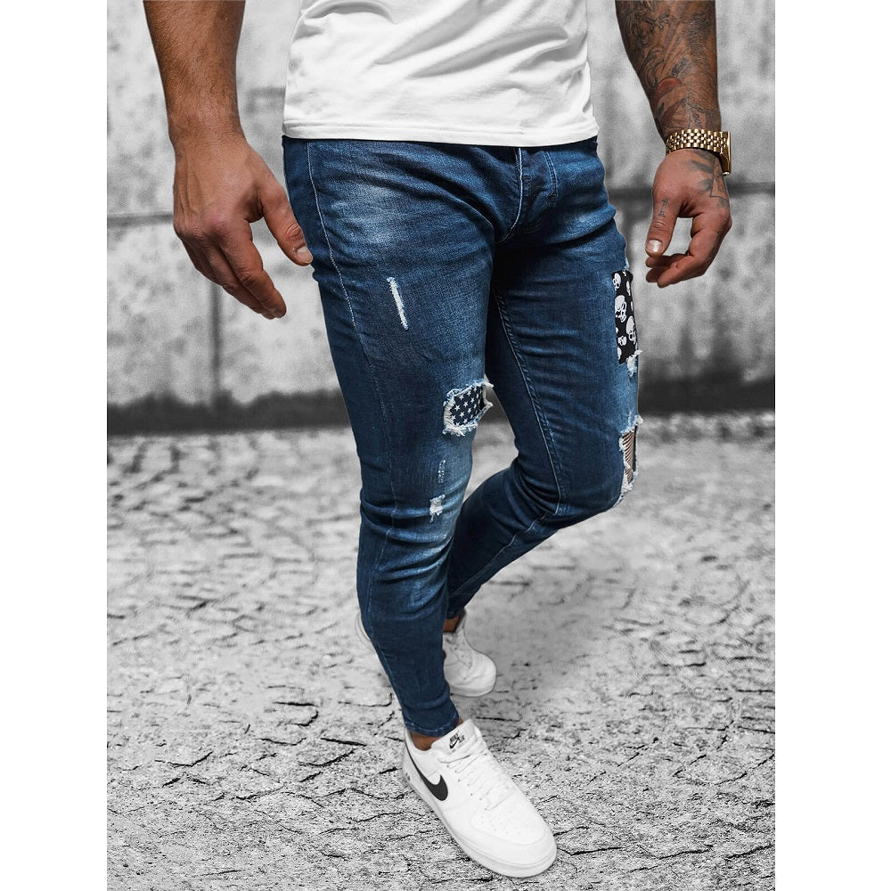 Slitna herrjeans med patches - Jeansbyxa sidan