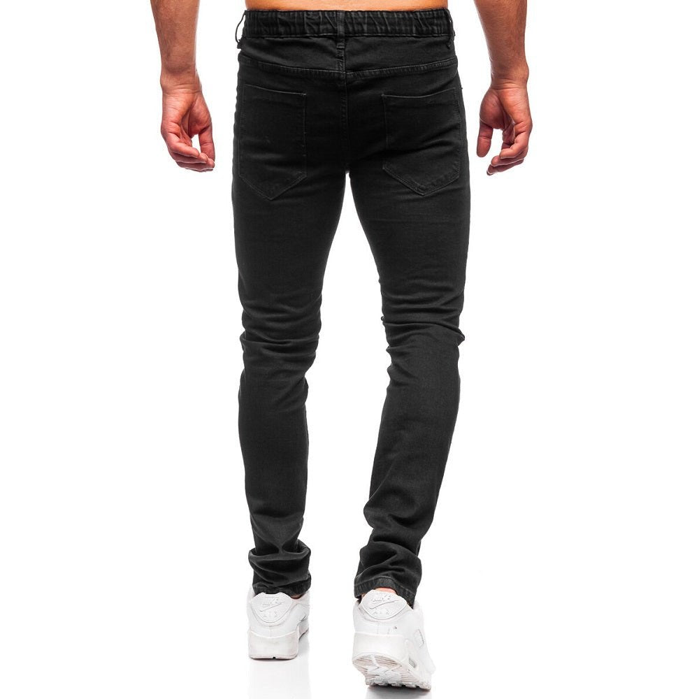 Slitna svarta jeans med resår och snören - Herr bakifrån
