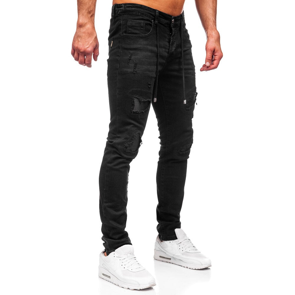 Slitna svarta jeans med resår och snören - Herr sidan