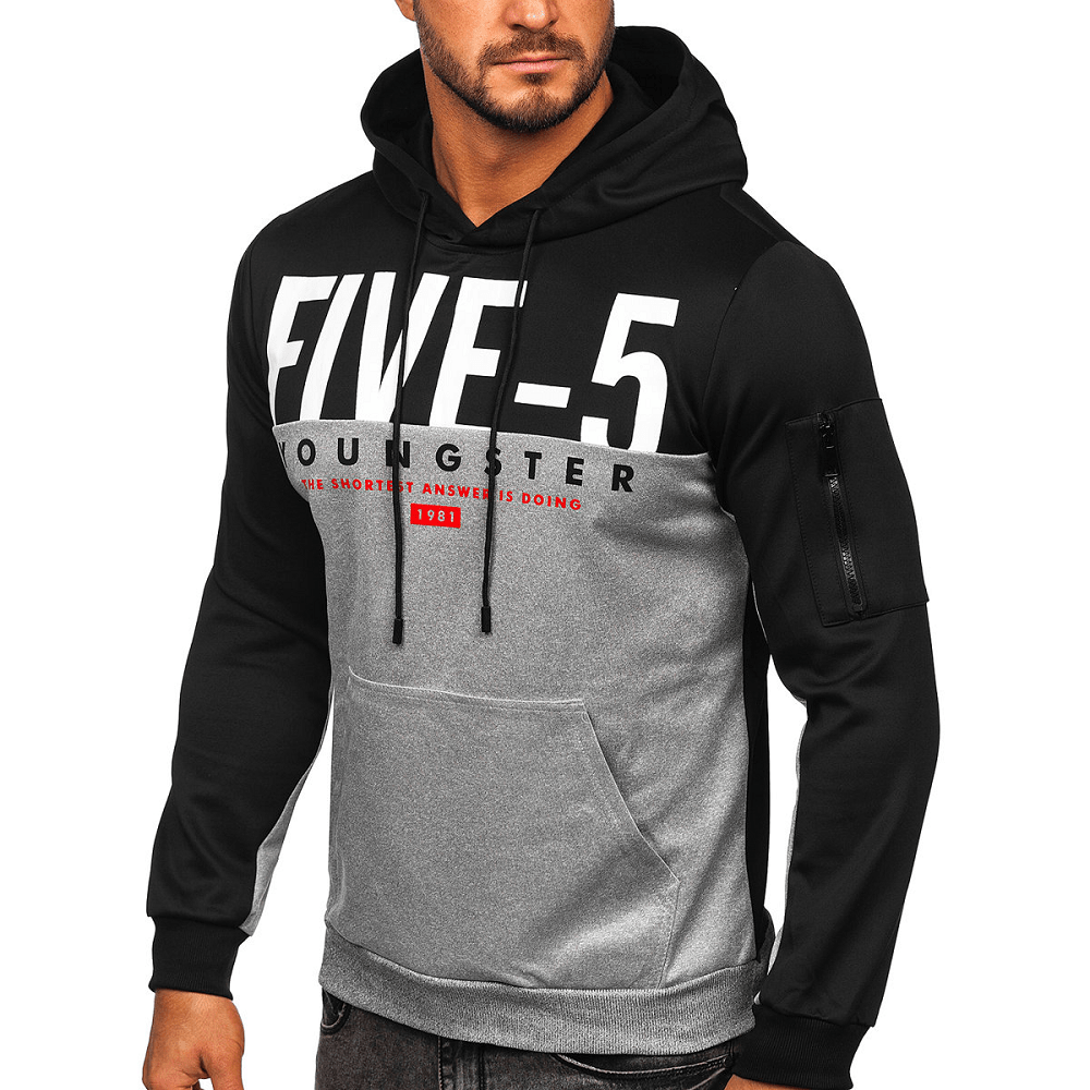 Sportig gråsvart Hoodie