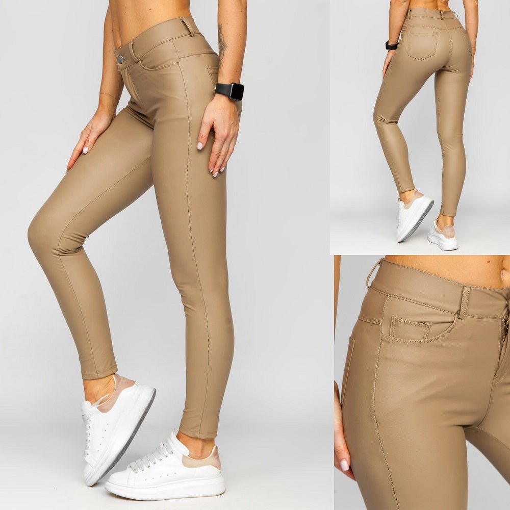 Ljusbeige leggings läderimitation