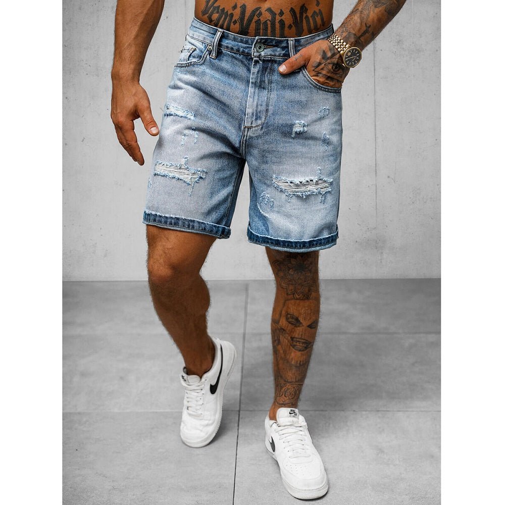 Trendslitna jeansshorts - Herrshorts Blå framifrån