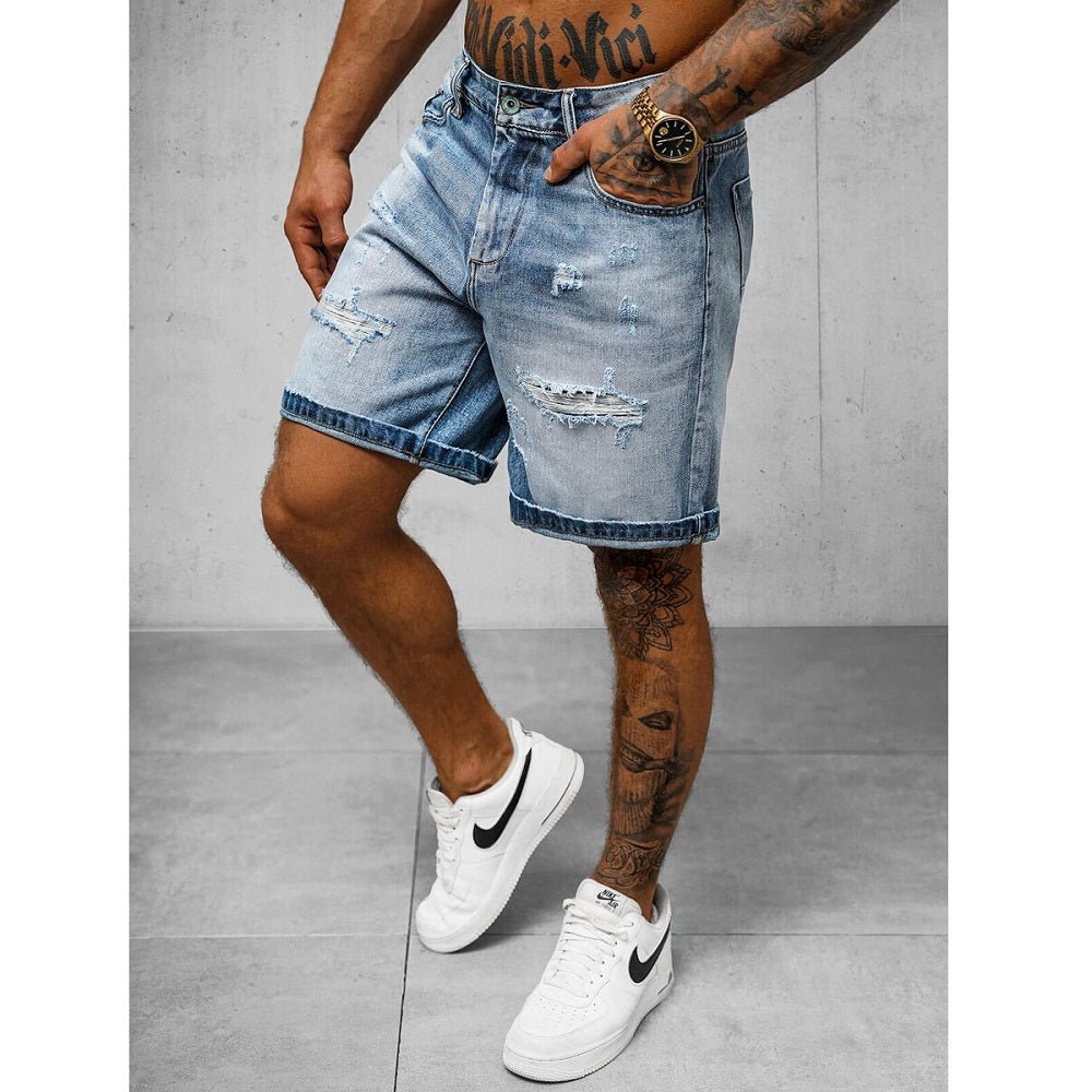 Trendslitna jeansshorts - Herrshorts Blå