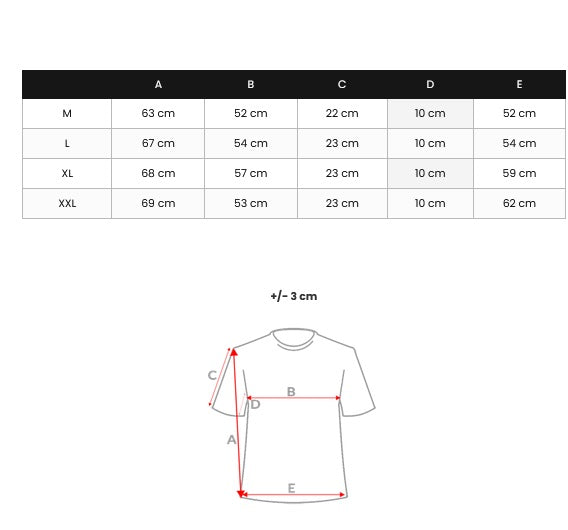 Storleksguide t-shirt mönstrad herr