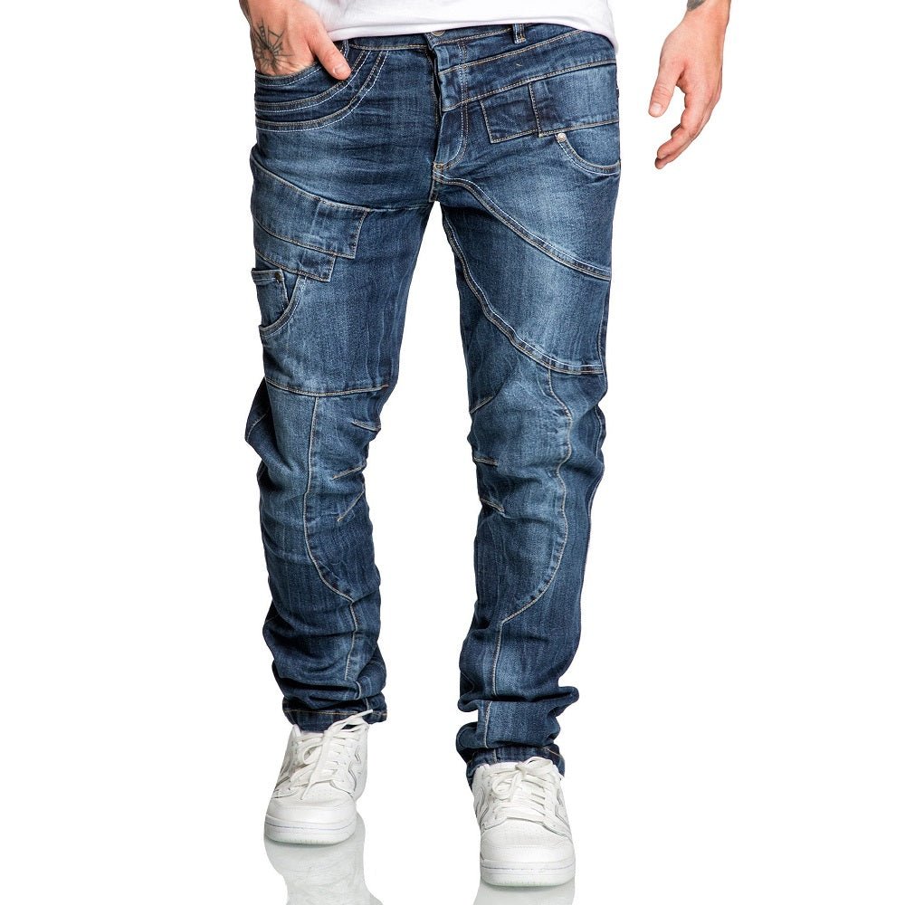 Stretch jeans herr - mörkblåa denim jeans framifrån