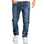 Stretch jeans herr - mörkblåa denim jeans framifrån