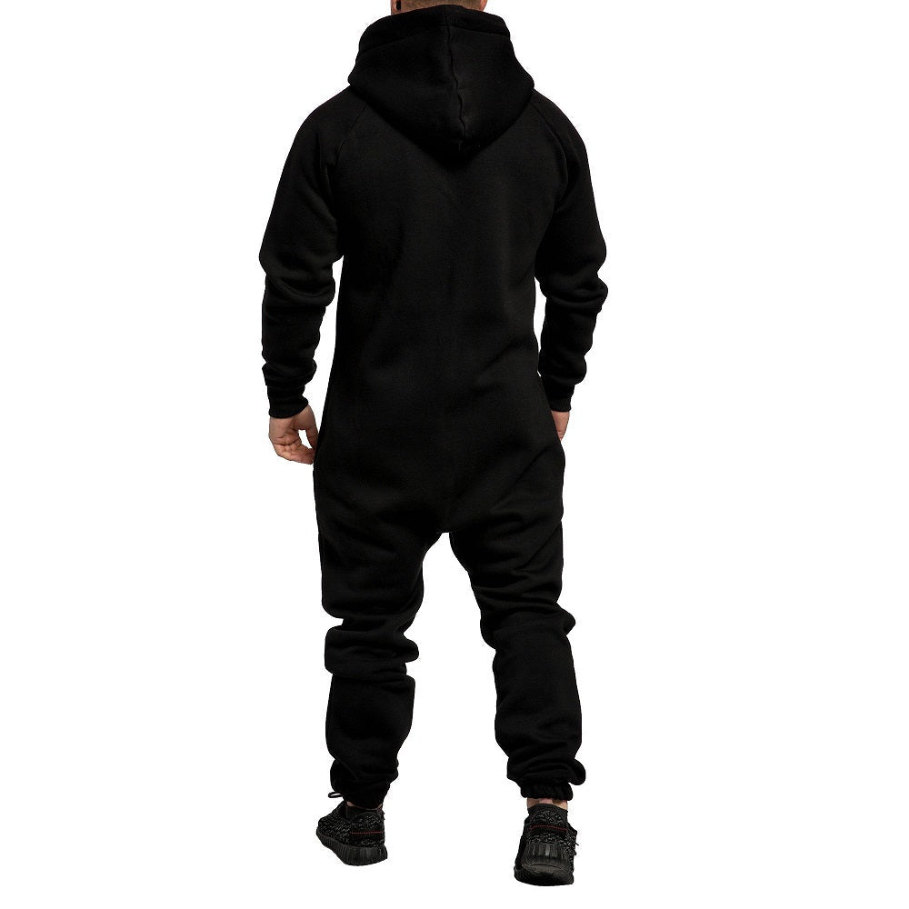 Supersköna unisex jumpsuits med luva - varm och gosig onesie svart bakifrån