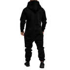 Supersköna unisex jumpsuits med luva - varm och gosig onesie svart bakifrån