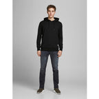 svart basic jack and jones hoodie framifrån