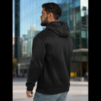 Svart hoodie för herr med diskret Never Give Up-tryck framtill Bakifrån