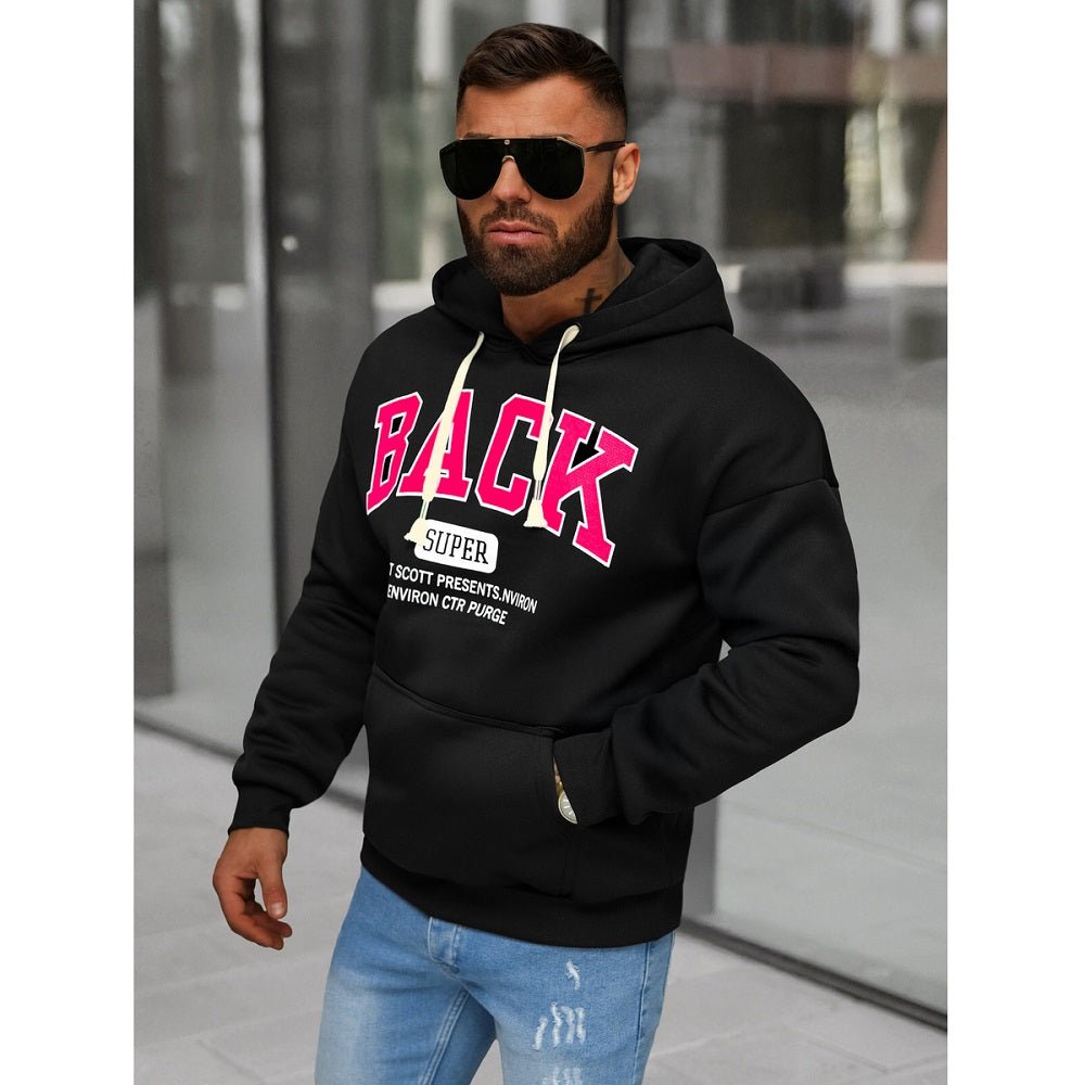 Luvtröja med tryck - Svart hoodie herr sidan
