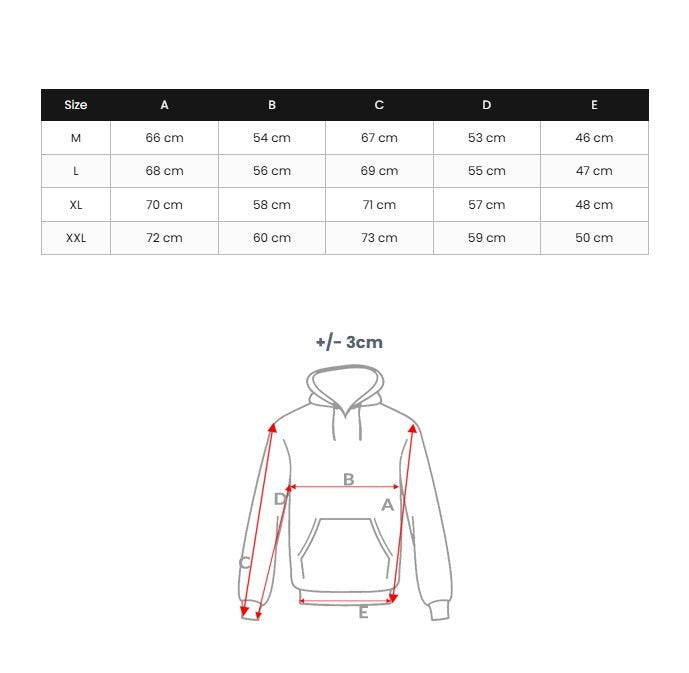 Hoodie med tryck Athletics - Herr storlekstabell