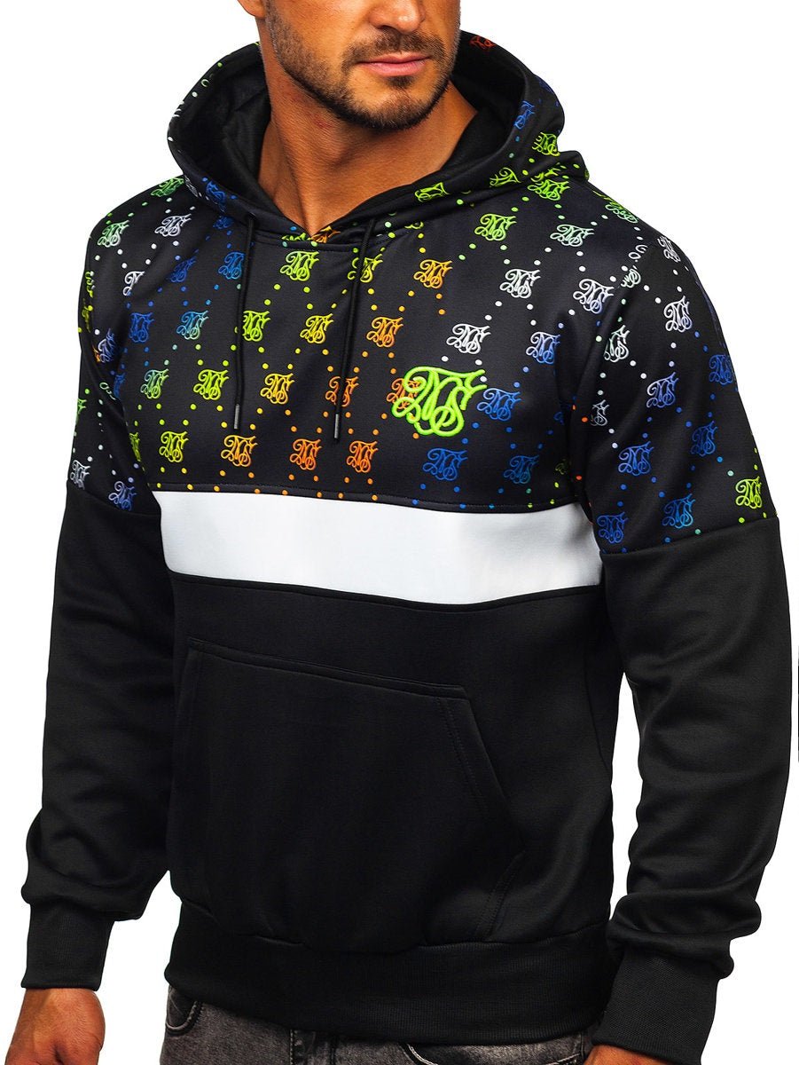 Svart printed Herr hoodie