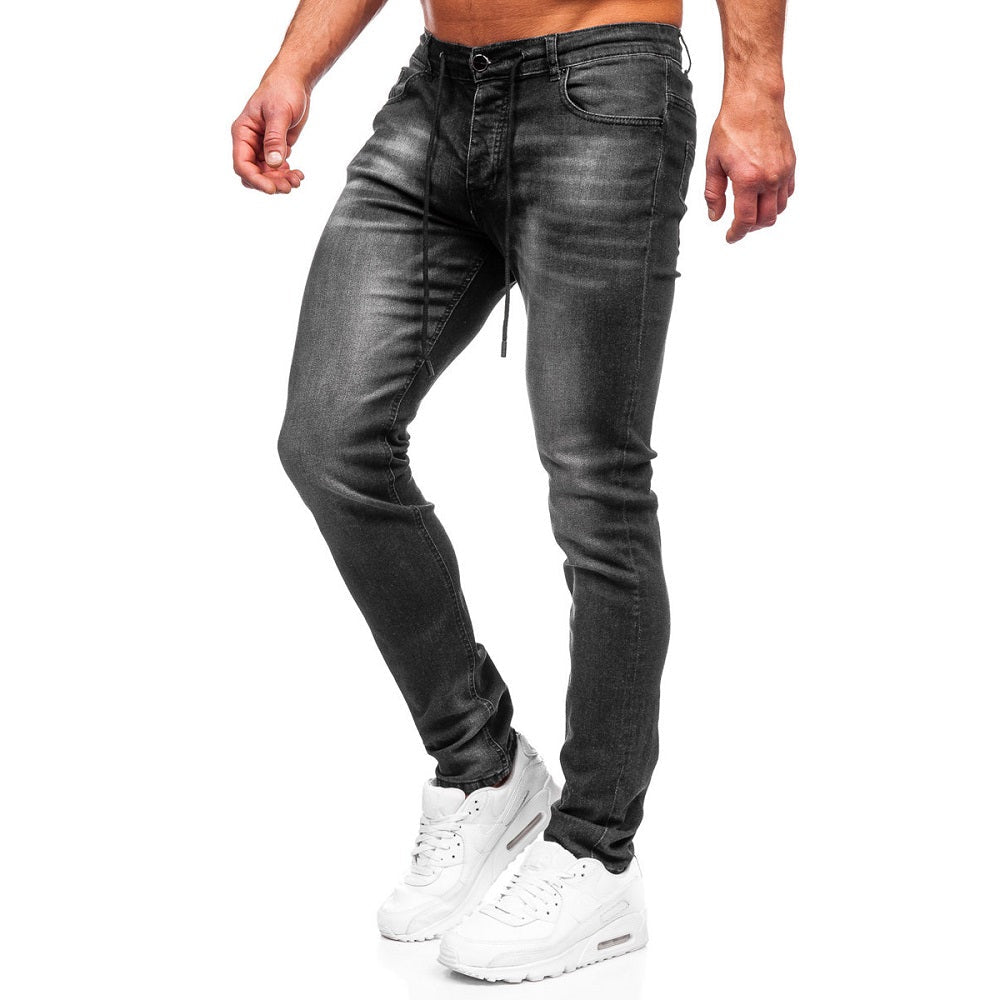 Slitna jeans svarta med snören - Herr