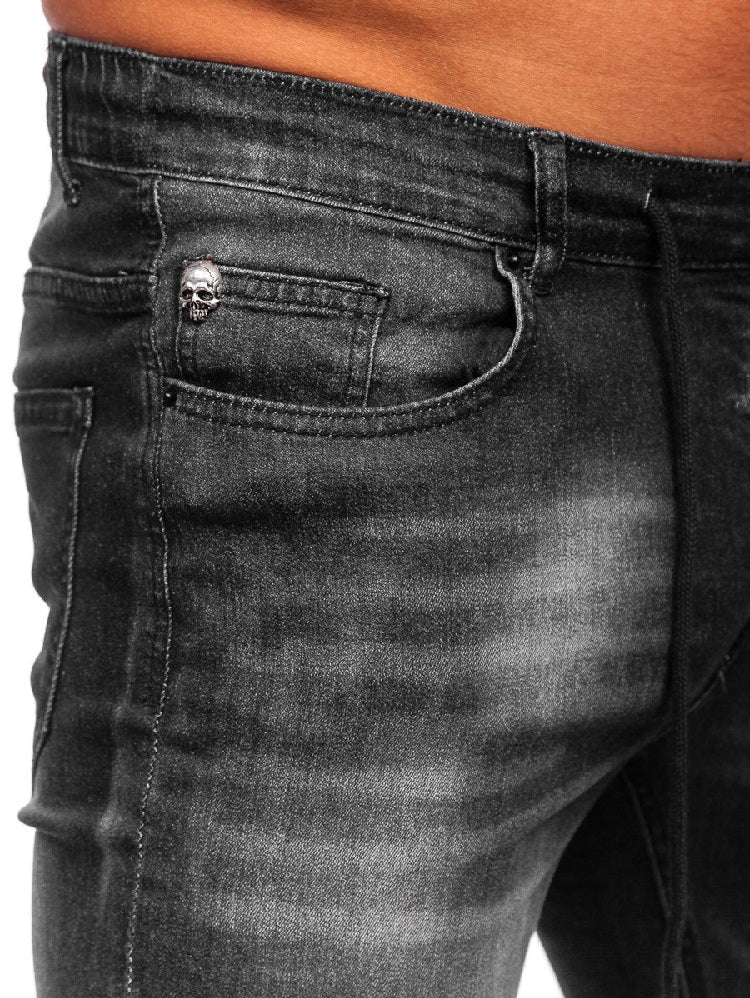 Svart slitna jeans med snören - Herrbyxor