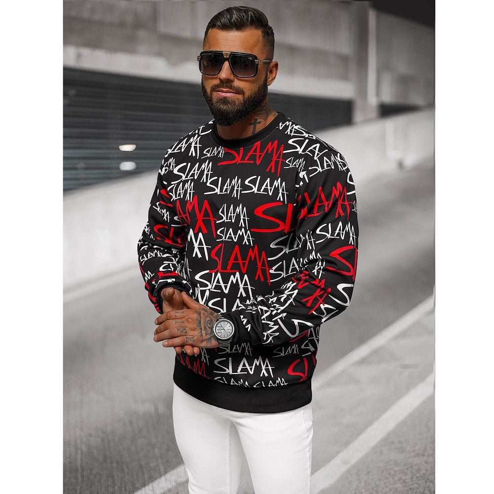 Svart sweatshirt Herr med attityd - tryck runt hela tröjan framifrån
