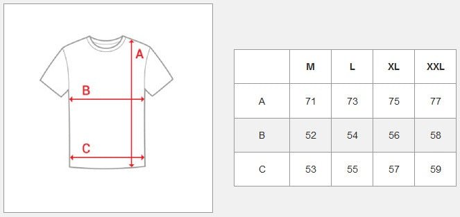 T-shirt med spräckligt mönster Rock N Roll storlekstabell