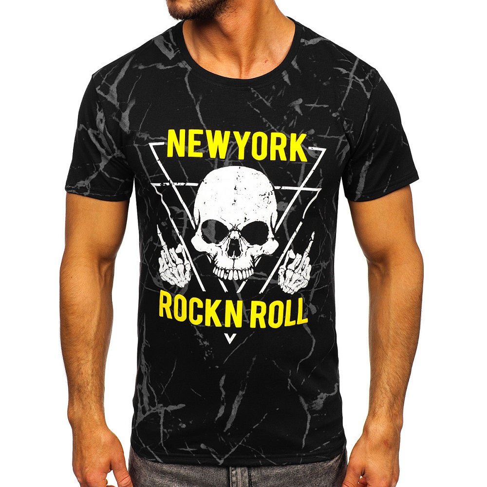 Svart t-shirt med spräckligt mönster Rock N Roll framifrån